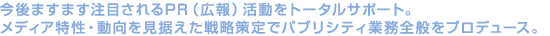 ����܂��܂����ڂ����PR�i�L��j�������g�[�^���T�|�[�g�B
���f�B�A�����E���������������헪����Ńp�u���V�e�B�Ɩ��S�ʂ��v���f���[�X�B